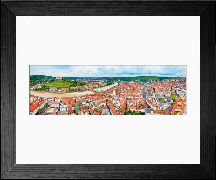 Framed Print : Main river and Wurzburg old town aerial panoramic view Framed Print : Main river and Wurzburg old town aerial panoramic view