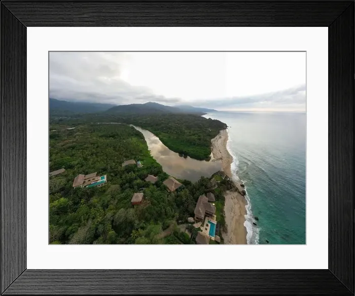 Framed Print : Aerial view of nature, hills, and beach of Los Naranjos in Santa Marta by Tayrona National Park in Colombia Framed Print : Aerial view of nature, hills, and beach of Los Naranjos in Santa Marta by Tayrona National Park in Colombia
