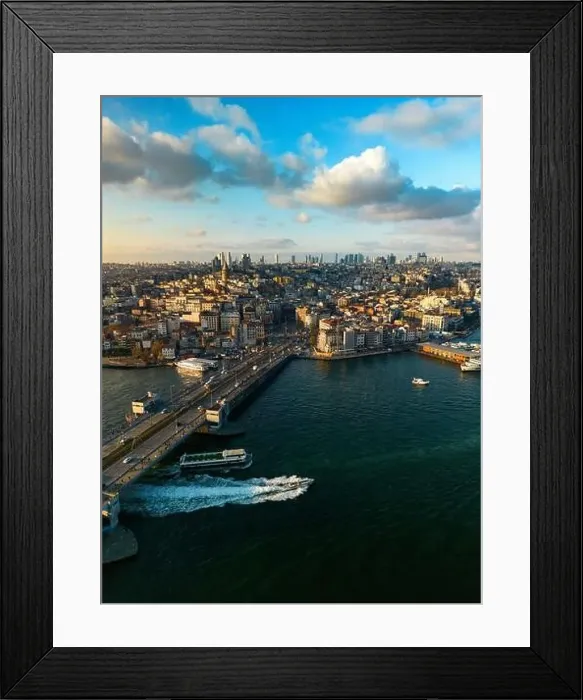 Framed Print : Drone view of the Galata Bridge, view of the Galata Tower. Spring Istanbul, sunset Framed Print : Drone view of the Galata Bridge, view of the Galata Tower. Spring Istanbul, sunset