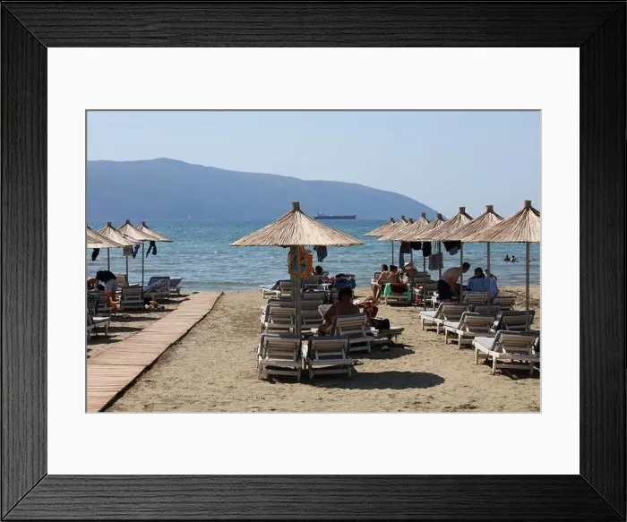 Framed Print : Vlora, Albania, Sunday 2 September 2023 Exploring center of the city Lungo Mare beach people swimming Framed Print : Vlora, Albania, Sunday 2 September 2023 Exploring center of the city Lungo Mare beach people swimming