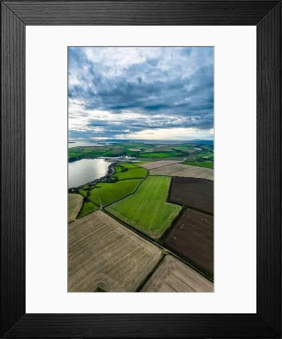 Framed Print : Panorama of Sunset over Fields and Farms from a drone