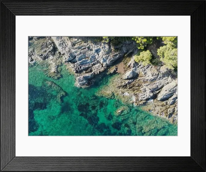 Framed Print : Drone Photo looking down on a rocky cove in Les Issambres in the South of France Framed Print : Drone Photo looking down on a rocky cove in Les Issambres in the South of France