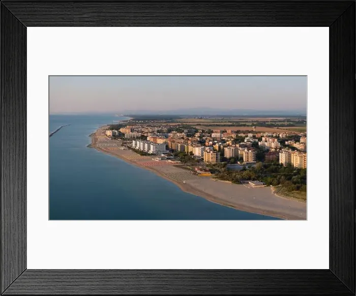 Framed Print : Drone shot of sandy beach with umbrellas and gazebos Framed Print : Drone shot of sandy beach with umbrellas and gazebos