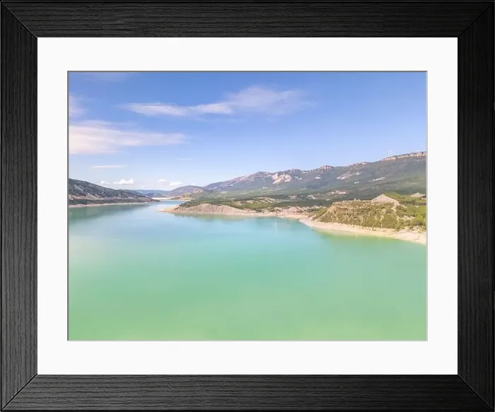 Framed Print : This aerial drone photo shows the beautiful lake Aragon in the Spanish Pyrenees Framed Print : This aerial drone photo shows the beautiful lake Aragon in the Spanish Pyrenees