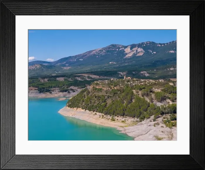 Framed Print : Aerial drone photo of the abandoned ghost town named Tiermas, next to lake Aragon in Northern Spain Framed Print : Aerial drone photo of the abandoned ghost town named Tiermas, next to lake Aragon in Northern Spain