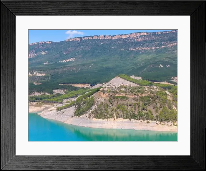 Framed Print : Aerial drone photo of the abandoned ghost town named Tiermas, next to lake Aragon in Northern Spain Framed Print : Aerial drone photo of the abandoned ghost town named Tiermas, next to lake Aragon in Northern Spain