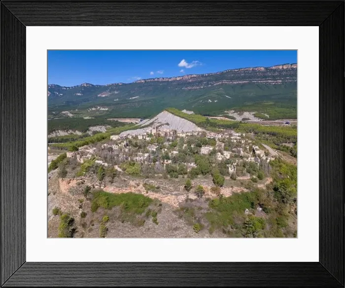 Framed Print : Aerial drone photo of the abandoned ghost town named Tiermas, next to lake Aragon in Northern Spain Framed Print : Aerial drone photo of the abandoned ghost town named Tiermas, next to lake Aragon in Northern Spain