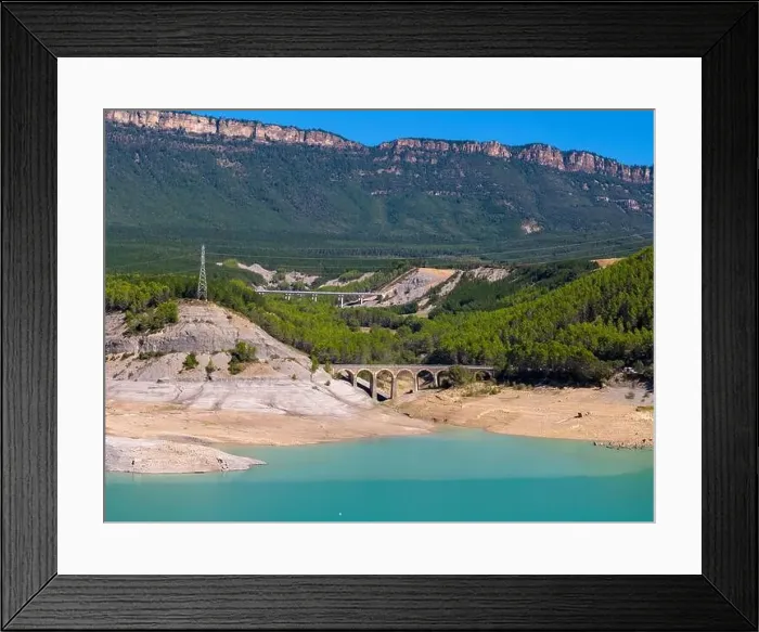 Framed Print : This aerial drone photo shows the beautiful lake Aragon in the Spanish Pyrenees Framed Print : This aerial drone photo shows the beautiful lake Aragon in the Spanish Pyrenees