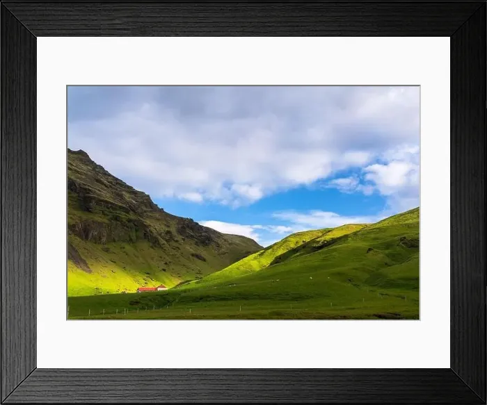 Framed Print : Farmhouse in iceland immersed in the green fields Framed Print : Farmhouse in iceland immersed in the green fields