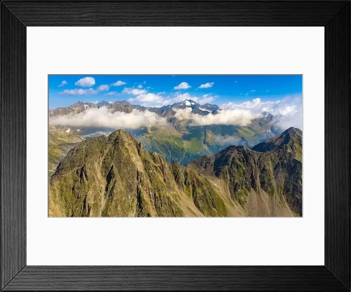Framed Print : Aerial view of stubai alps peaks, summertime Framed Print : Aerial view of stubai alps peaks, summertime