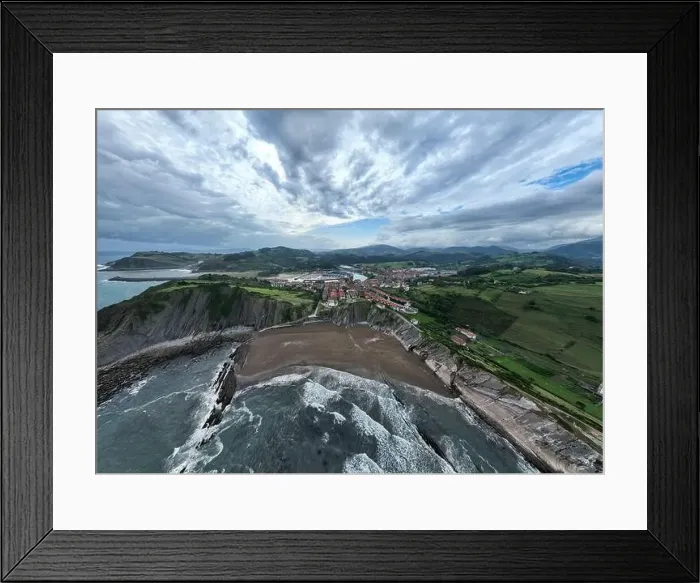 Framed Print : aerial view of the municipality of Zumaya in the Basque Country, Spain