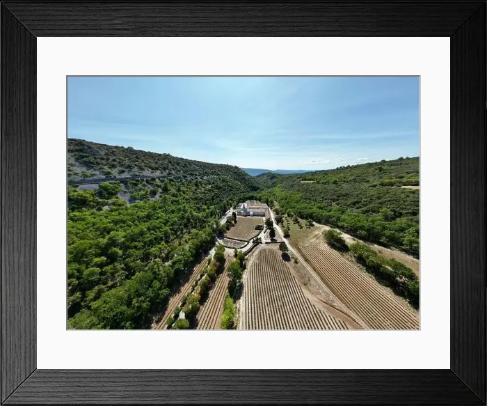 Framed Print : Aerial Panorama of Cistercian Abbey of Sénanque, Gordes: Lavender Fields & Vintage Charm in Provence, France Framed Print : Aerial Panorama of Cistercian Abbey of Sénanque, Gordes: Lavender Fields & Vintage Charm in Provence, France