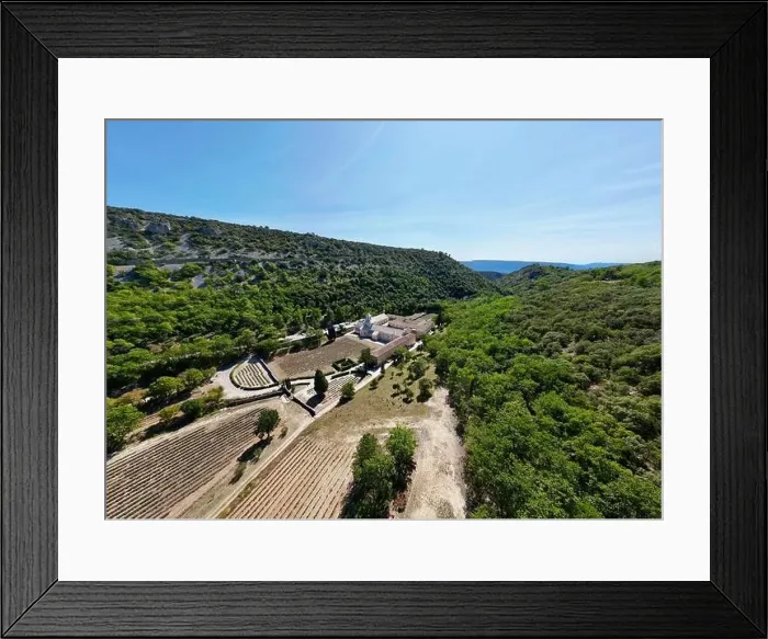 Framed Print : Aerial Panorama of Cistercian Abbey of Sénanque, Gordes: Lavender Fields & Vintage Charm in Provence, France Framed Print : Aerial Panorama of Cistercian Abbey of Sénanque, Gordes: Lavender Fields & Vintage Charm in Provence, France