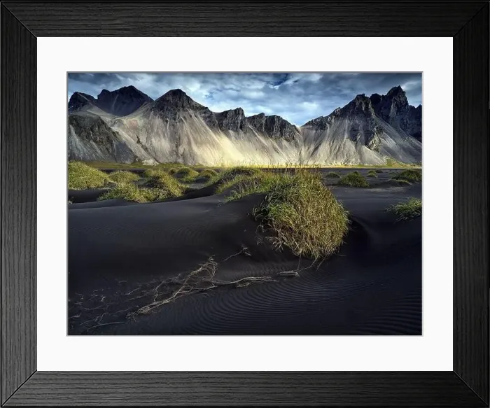 Framed Print : Vestrahorn mountain with black sand beach in the East of Iceland Framed Print : Vestrahorn mountain with black sand beach in the East of Iceland