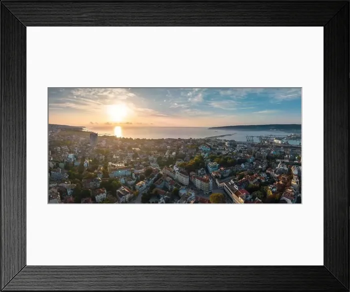 Framed Print : Aerial view above downtown of Varna, Bulgaria. Cityscape landscape Framed Print : Aerial view above downtown of Varna, Bulgaria. Cityscape landscape