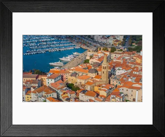 Framed Print : Aerial view of the old town of Alghero in Sardinia Framed Print : Aerial view of the old town of Alghero in Sardinia