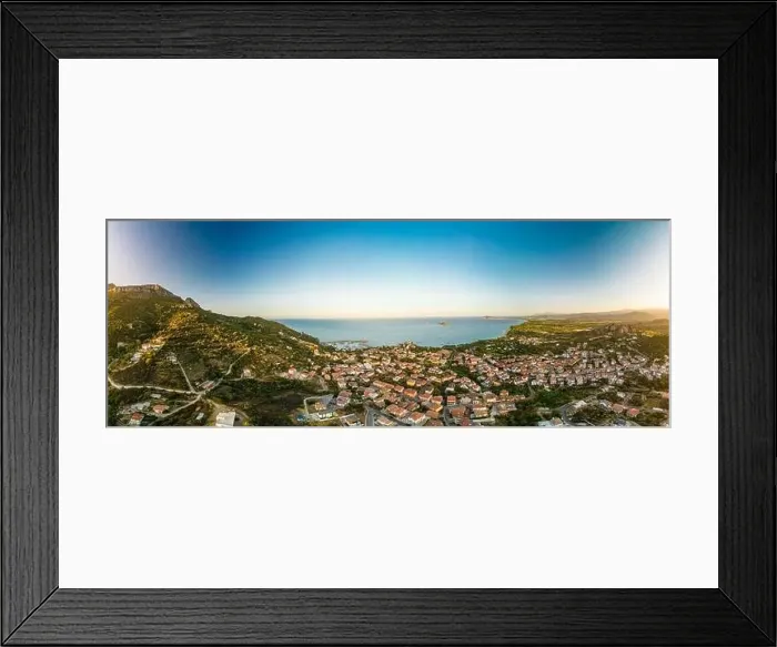 Framed Print : Aerial drone panoramic view of the Santa Maria Navarrese beach. Sardinia, Italy Framed Print : Aerial drone panoramic view of the Santa Maria Navarrese beach. Sardinia, Italy
