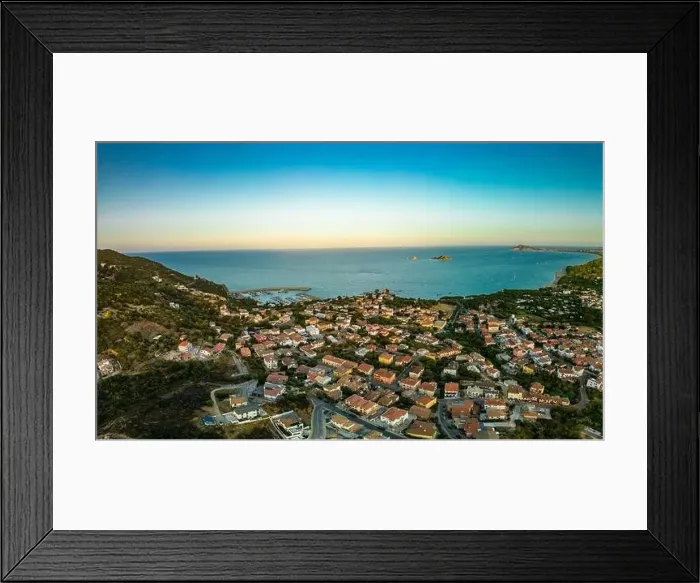 Framed Print : Aerial drone panoramic view of the Santa Maria Navarrese beach. Sardinia, Italy Framed Print : Aerial drone panoramic view of the Santa Maria Navarrese beach. Sardinia, Italy