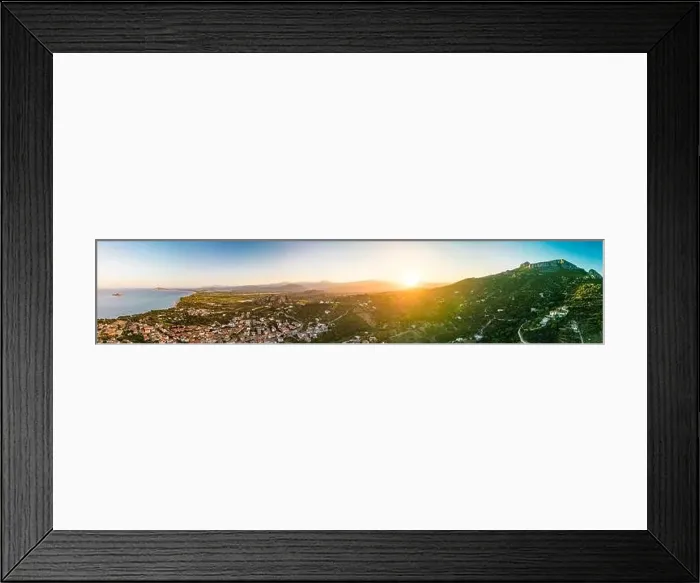 Framed Print : Aerial drone panoramic view of the Santa Maria Navarrese beach. Sardinia, Italy Framed Print : Aerial drone panoramic view of the Santa Maria Navarrese beach. Sardinia, Italy