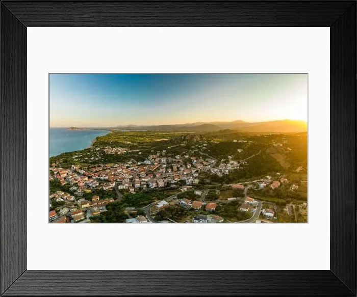 Framed Print : Aerial drone panoramic view of the Santa Maria Navarrese beach. Sardinia, Italy Framed Print : Aerial drone panoramic view of the Santa Maria Navarrese beach. Sardinia, Italy