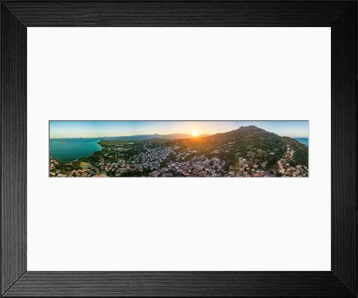 Framed Print : Aerial drone panoramic view of the Santa Maria Navarrese beach. Sardinia, Italy Framed Print : Aerial drone panoramic view of the Santa Maria Navarrese beach. Sardinia, Italy