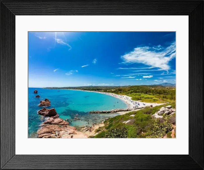 Framed Print : Aerial drone panoramic view of the Cea beach with the Red Rocks, Sardinia, Italy Framed Print : Aerial drone panoramic view of the Cea beach with the Red Rocks, Sardinia, Italy