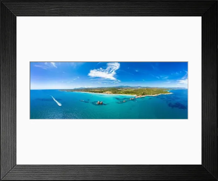 Framed Print : Aerial drone panoramic view of the Cea beach with the Red Rocks, Sardinia, Italy Framed Print : Aerial drone panoramic view of the Cea beach with the Red Rocks, Sardinia, Italy