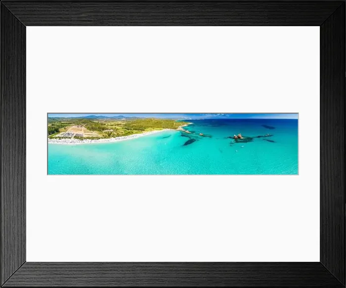 Framed Print : Aerial drone panoramic view of the Cea beach with the Red Rocks, Sardinia, Italy Framed Print : Aerial drone panoramic view of the Cea beach with the Red Rocks, Sardinia, Italy