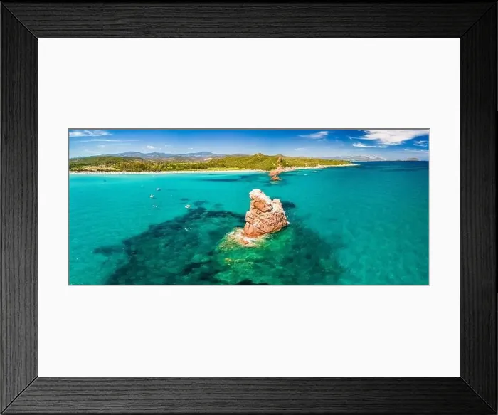 Framed Print : Aerial drone panoramic view of the Cea beach with the Red Rocks, Sardinia, Italy Framed Print : Aerial drone panoramic view of the Cea beach with the Red Rocks, Sardinia, Italy