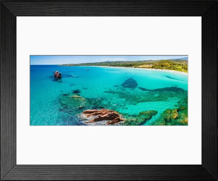 Framed Print : Aerial drone panoramic view of the Cea beach with the Red Rocks, Sardinia, Italy Framed Print : Aerial drone panoramic view of the Cea beach with the Red Rocks, Sardinia, Italy