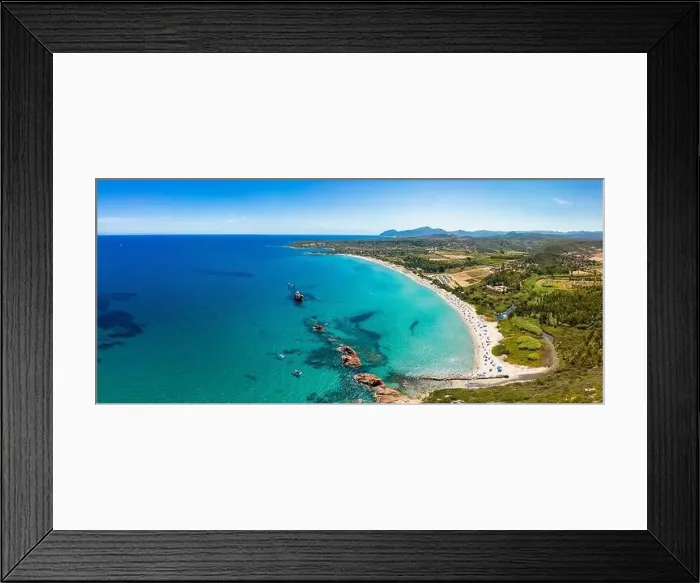 Framed Print : Aerial drone panoramic view of the Cea beach with the Red Rocks, Sardinia, Italy Framed Print : Aerial drone panoramic view of the Cea beach with the Red Rocks, Sardinia, Italy