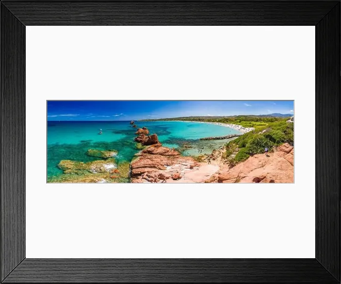 Framed Print : Aerial drone panoramic view of the Cea beach with the Red Rocks, Sardinia, Italy Framed Print : Aerial drone panoramic view of the Cea beach with the Red Rocks, Sardinia, Italy