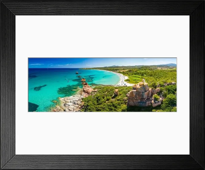 Framed Print : Aerial drone panoramic view of the Cea beach with the Red Rocks, Sardinia, Italy Framed Print : Aerial drone panoramic view of the Cea beach with the Red Rocks, Sardinia, Italy