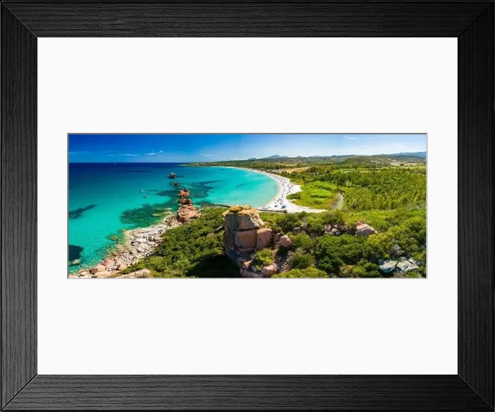 Framed Print : Aerial drone panoramic view of the Cea beach with the Red Rocks, Sardinia, Italy Framed Print : Aerial drone panoramic view of the Cea beach with the Red Rocks, Sardinia, Italy