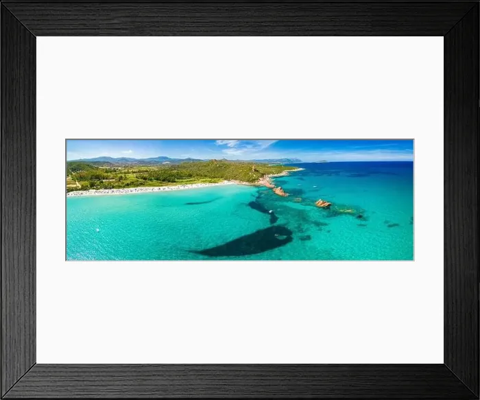 Framed Print : Aerial drone panoramic view of the Cea beach with the Red Rocks, Sardinia, Italy Framed Print : Aerial drone panoramic view of the Cea beach with the Red Rocks, Sardinia, Italy