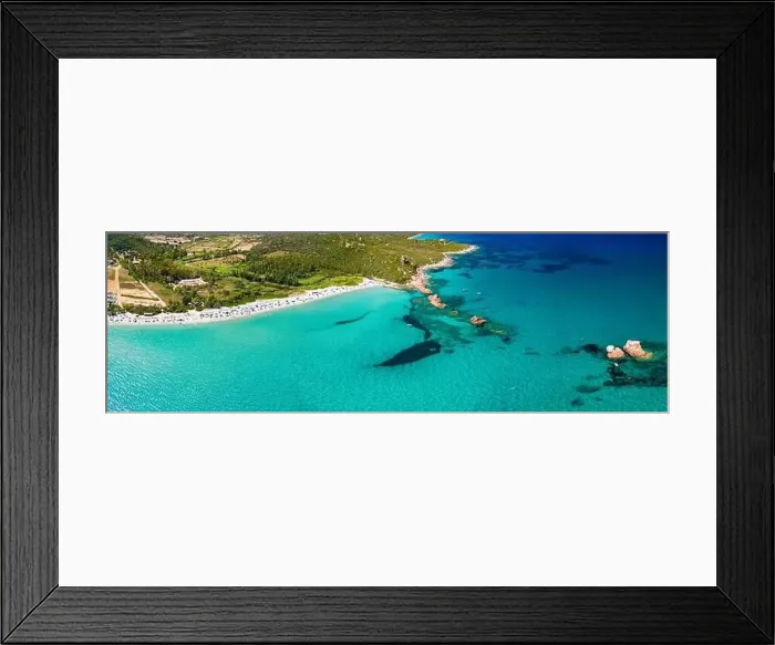 Framed Print : Aerial drone panoramic view of the Cea beach with the Red Rocks, Sardinia, Italy Framed Print : Aerial drone panoramic view of the Cea beach with the Red Rocks, Sardinia, Italy