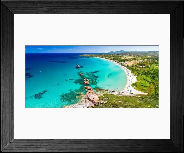 Framed Print : Aerial drone panoramic view of the Cea beach with the Red Rocks, Sardinia, Italy Framed Print : Aerial drone panoramic view of the Cea beach with the Red Rocks, Sardinia, Italy