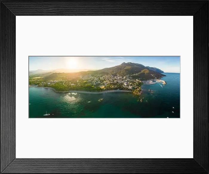 Framed Print : Aerial drone panoramic view of the Santa Maria Navarrese beach. Sardinia, Italy Framed Print : Aerial drone panoramic view of the Santa Maria Navarrese beach. Sardinia, Italy