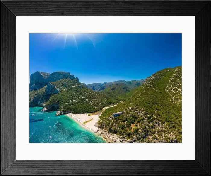 Framed Print : Aerial drone panoramic view of Cala Sisine beach in the Golf of Orosei, Sardinia, Italy Framed Print : Aerial drone panoramic view of Cala Sisine beach in the Golf of Orosei, Sardinia, Italy