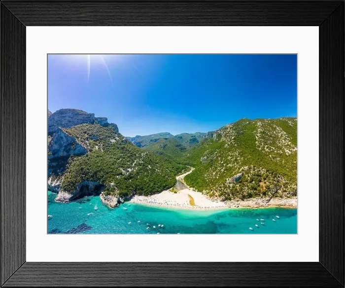 Framed Print : Aerial drone panoramic view of Cala Sisine beach in the Golf of Orosei, Sardinia, Italy Framed Print : Aerial drone panoramic view of Cala Sisine beach in the Golf of Orosei, Sardinia, Italy