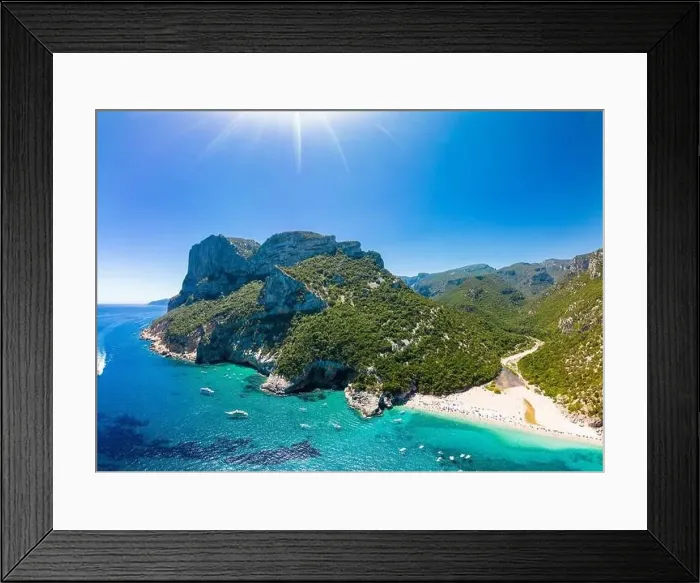 Framed Print : Aerial drone panoramic view of Cala Sisine beach in the Golf of Orosei, Sardinia, Italy Framed Print : Aerial drone panoramic view of Cala Sisine beach in the Golf of Orosei, Sardinia, Italy