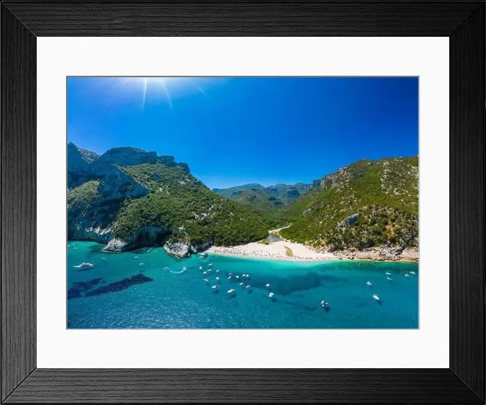Framed Print : Aerial drone panoramic view of Cala Sisine beach in the Golf of Orosei, Sardinia, Italy Framed Print : Aerial drone panoramic view of Cala Sisine beach in the Golf of Orosei, Sardinia, Italy