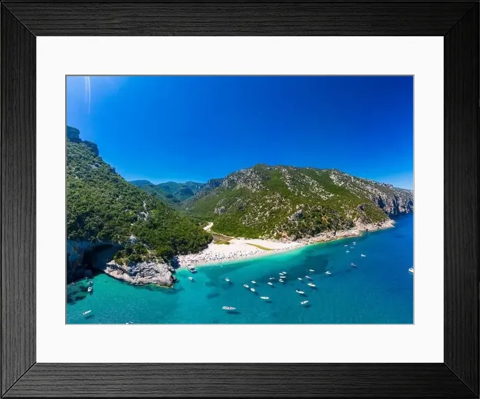 Framed Print : Aerial drone panoramic view of Cala Sisine beach in the Golf of Orosei, Sardinia, Italy Framed Print : Aerial drone panoramic view of Cala Sisine beach in the Golf of Orosei, Sardinia, Italy