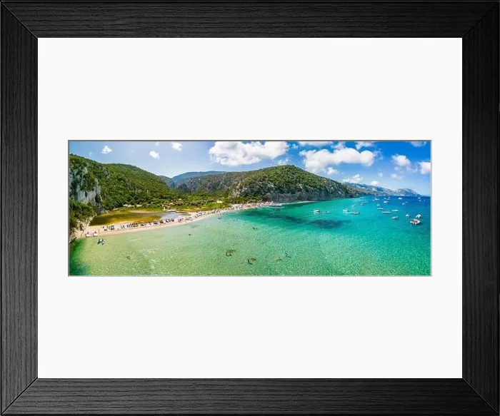 Framed Print : Aerial drone view of the vibrant Cala Luna Beach on Sardinia island, Italy Framed Print : Aerial drone view of the vibrant Cala Luna Beach on Sardinia island, Italy