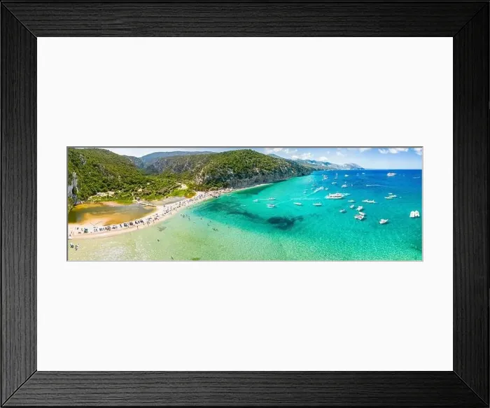 Framed Print : Aerial drone view of the vibrant Cala Luna Beach on Sardinia island, Italy Framed Print : Aerial drone view of the vibrant Cala Luna Beach on Sardinia island, Italy