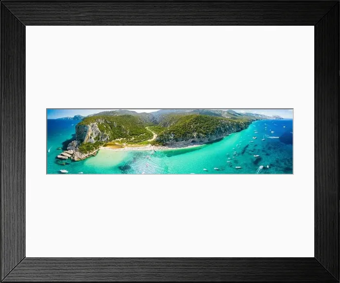 Framed Print : Aerial drone view of the vibrant Cala Luna Beach on Sardinia island, Italy