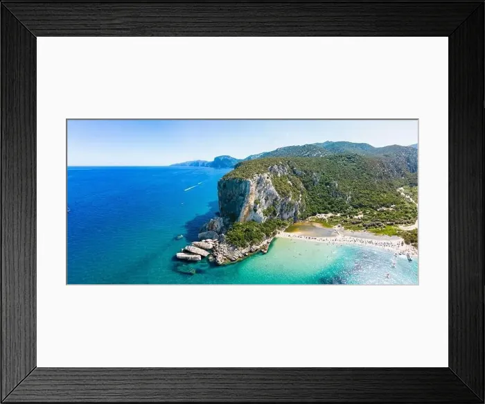 Framed Print : Aerial drone view of the vibrant Cala Luna Beach on Sardinia island, Italy Framed Print : Aerial drone view of the vibrant Cala Luna Beach on Sardinia island, Italy