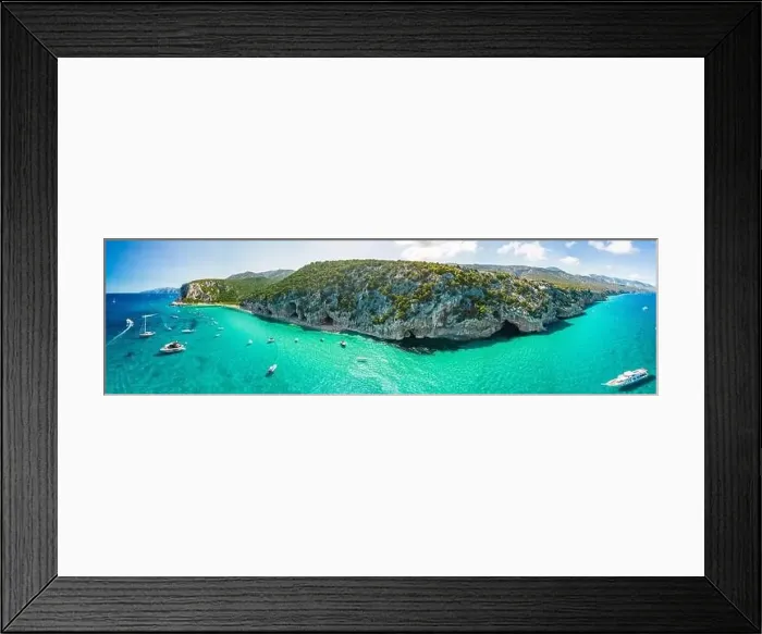 Framed Print : Aerial drone view of the vibrant Cala Luna Beach on Sardinia island, Italy