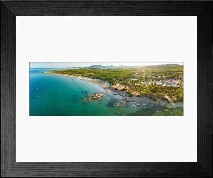 Framed Print : Aerial drone panoramic view of Porto Tramatzu beach and the town, Sardinia, Italy Framed Print : Aerial drone panoramic view of Porto Tramatzu beach and the town, Sardinia, Italy