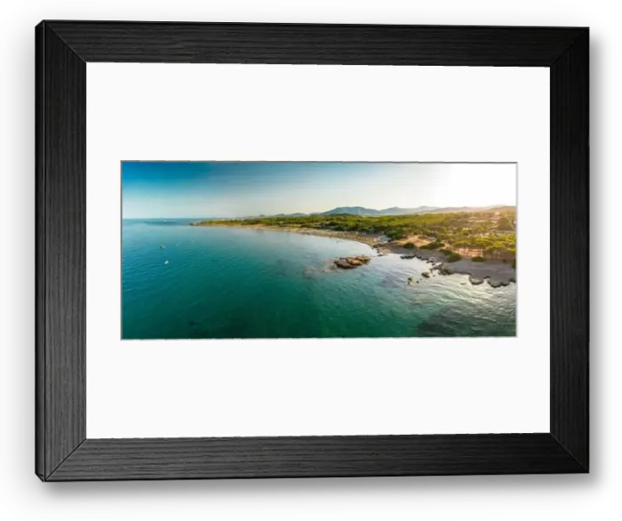 Framed Print : Aerial drone panoramic view of Porto Tramatzu beach and the town, Sardinia, Italy Framed Print : Aerial drone panoramic view of Porto Tramatzu beach and the town, Sardinia, Italy